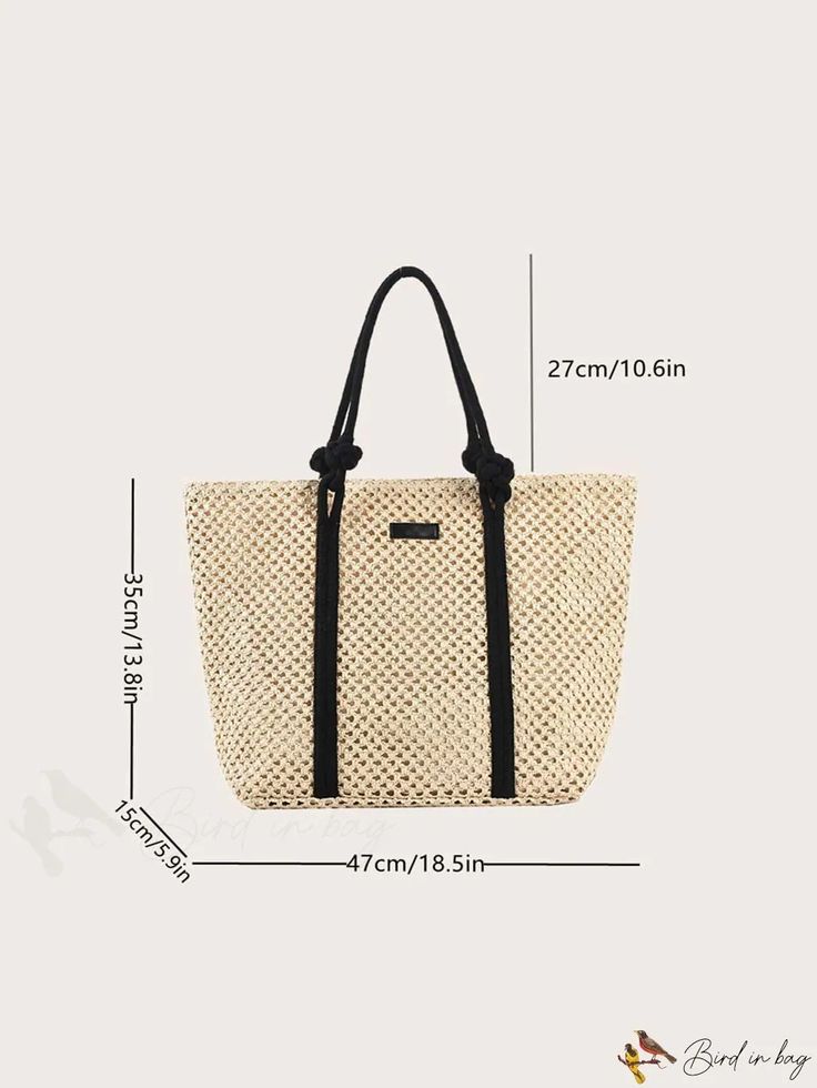 BirdinBag - Summer Beach Travel Straw Bag with Letter Patch Decor - Vacation Essential Rectangular Hobo Bag With Large Capacity For Beach Season, Large Capacity Satchel Bag For Vacation, Casual Handheld Travel Bags, Casual Straw Bag With Removable Pouch In Natural Color, Summer Handheld Bag With Large Capacity, Casual Natural Straw Bag With Removable Pouch, Large Capacity Rectangular Canvas Bag For Vacation, Large Capacity Canvas Shoulder Bag For Vacation, Natural Satchel With Removable Pouch For Vacation