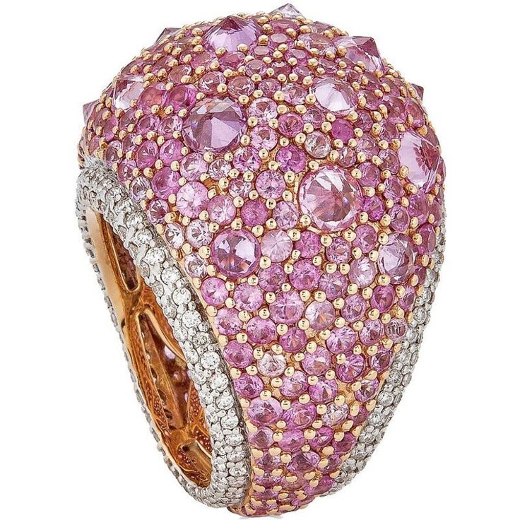 Imagine wearing a piece of jewelry that tells a story about you. The Reverse Set Rhapsody Ring in Pink Sapphire does just that. The 11.27 carats of vibrant pink sapphire is a symbol of your passionate and creative side. The round diamonds, totaling 1.05 carats, are a reminder of the people and moments that make your life sparkle. The 18K rose and white gold setting is a representation of your unique style and individuality. This ring is not just a piece of jewelry, but a reflection of who you ar Round Diamond Ring Settings, Contemporary Fine Jewelry, Butterfly Shoes, Heirlooms Jewelry, Round Diamond Ring, Pink Bling, Diamonds Ring, Diamond Ring Settings, Domed Ring