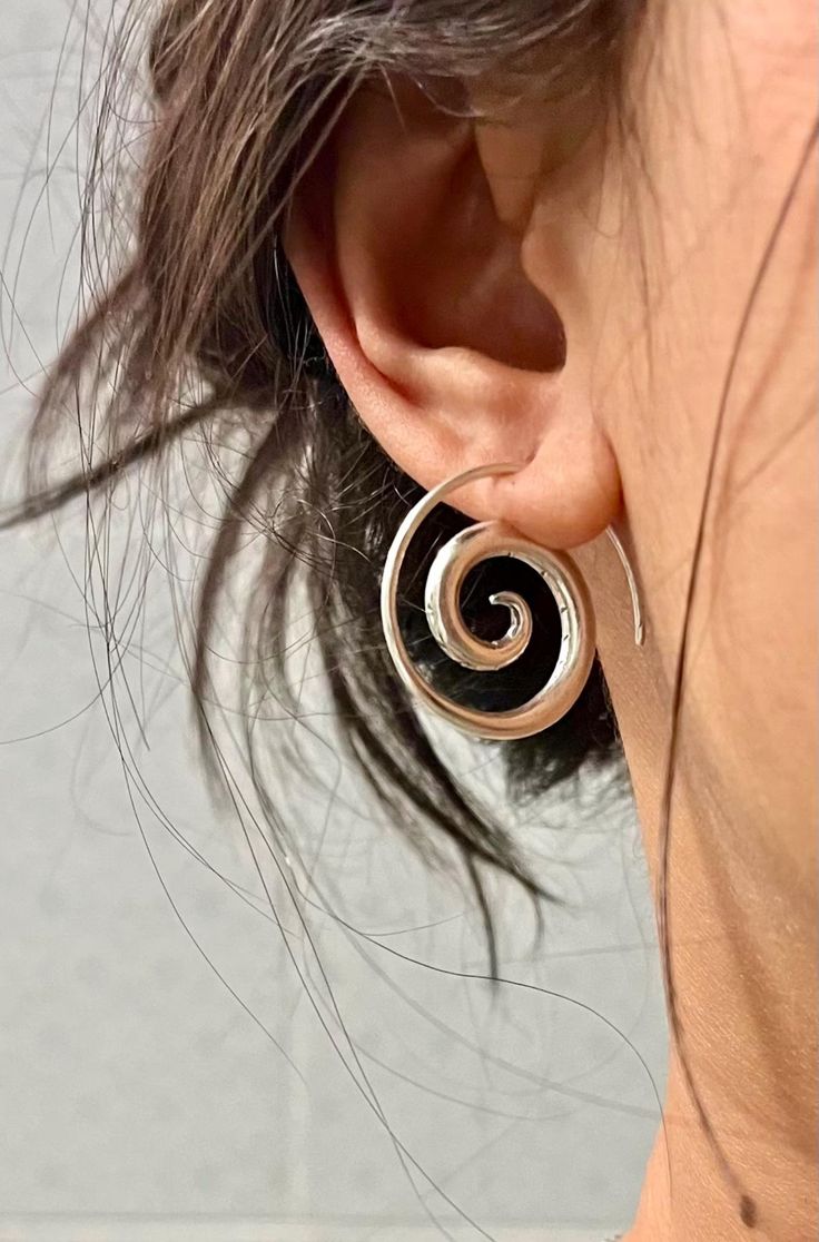 Sterling Silver Spiral Earrings, Simple Rustic Handmade Tribal Thick Spiral Hoop Swirl Coil Women or Men Earrings - Etsy Thailand Spiral Hoop Earrings, Metal Spiral Wrap Earrings, Spiral Metal Wrap Earrings, Adjustable Spiral Hoop Earrings, Silver Spiral Hoop Earrings, Metal Spiral Wrap Single Earring, Spiral Hypoallergenic Hoop Earrings, Spiral Piercing, Fake Gauge Earrings