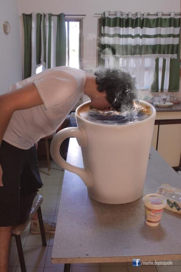 a woman drinking out of a coffee cup with the caption when you need that little bit of cafine, first thing in the morning