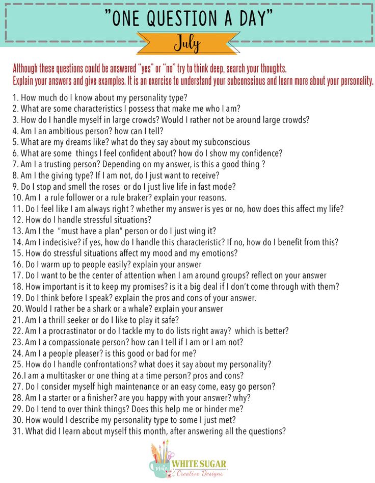 a question sheet with the words, one question a day