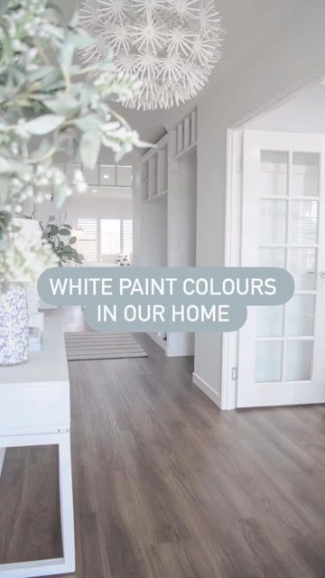 the interior of a house with white paint colors in our home text overlay reads, white paint colours in our home