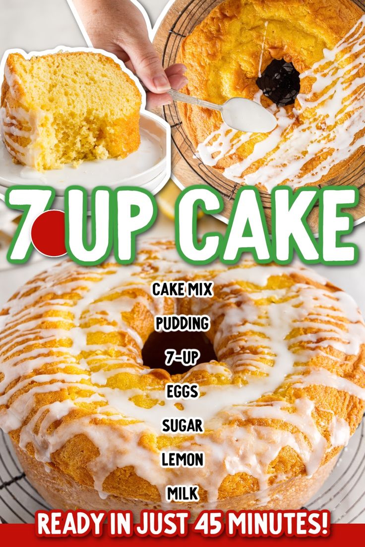 an advertisement for a cake making business with the title 7up cake mix pudding eggs sugar lemon ready in just 45 minutes