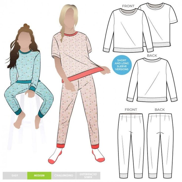 an image of a woman's pajamas and top sewing pattern with the measurements shown