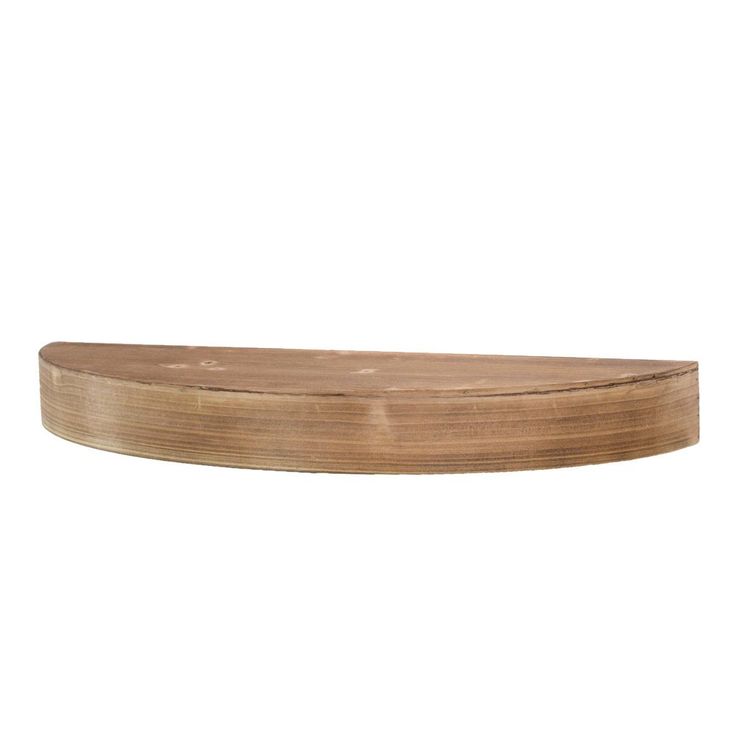 a round wooden shelf on a white background