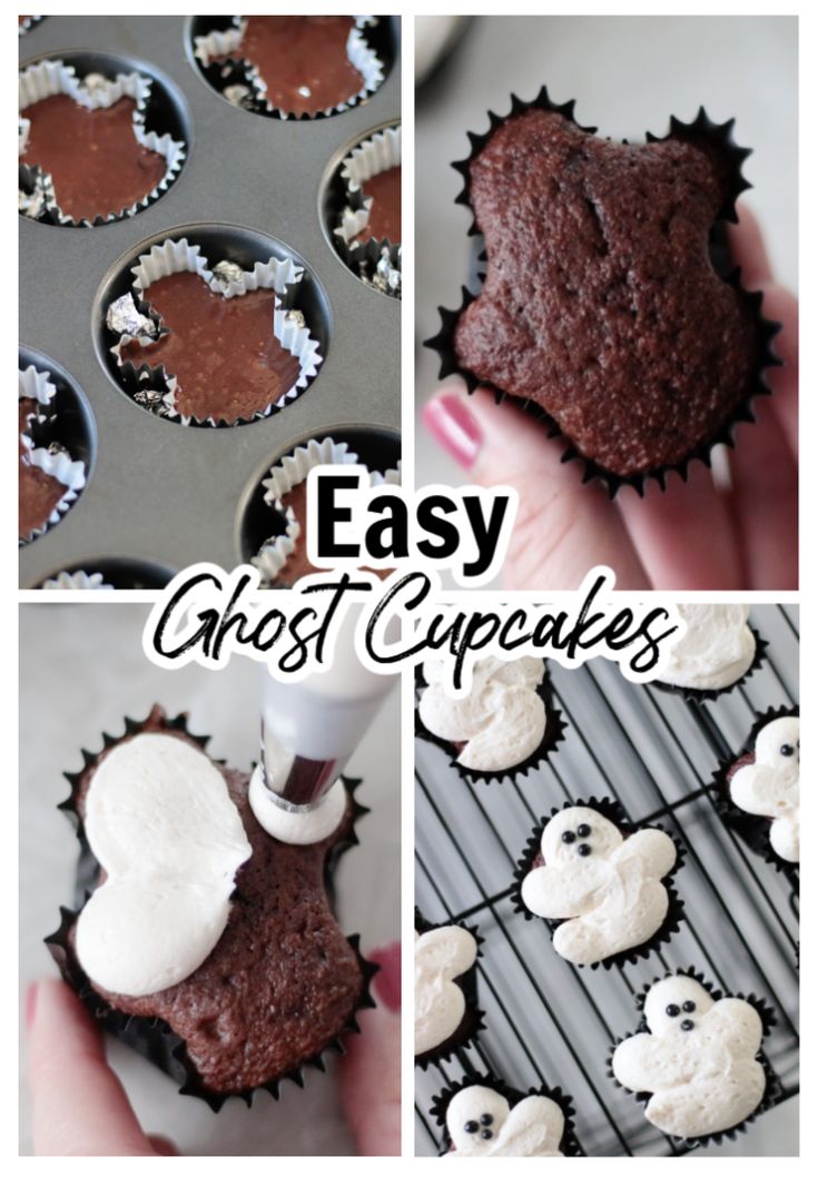 easy ghost cupcakes with chocolate frosting and sprinkles