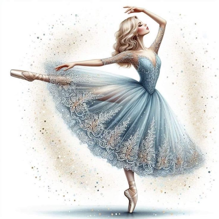 a painting of a ballerina in blue dress