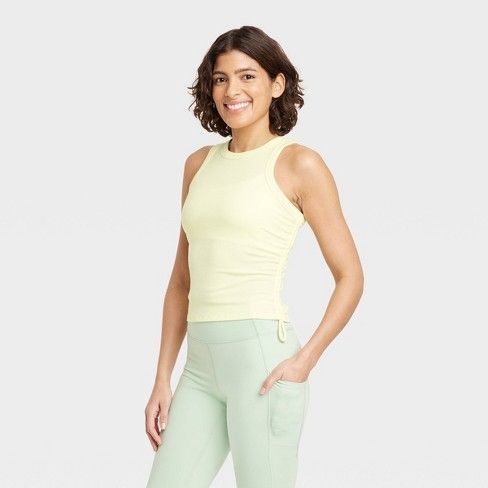 Women's Side Cinch Tank Top - All In Motion™ Light Yellow M All In Motion, Hem Style, Knitting Women, Pair Of Pants, Light Yellow, Moisture Wicking Fabric, Long Length, Body Measurements, Active Wear