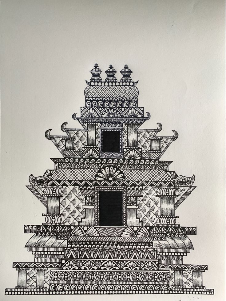 a drawing of a building made out of different shapes and sizes