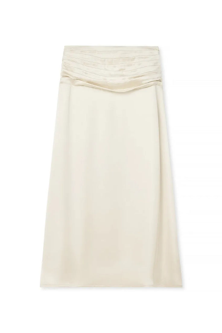 Satin Waist Detail Midi Skirt Elegant Cream Maxi Skirt With Relaxed Fit, Elegant Beige Gathered Maxi Skirt, Elegant Cream Maxi Skirt, Beige Midi Skirt For Evening, Elegant Pleated Cream Maxi Skirt, Elegant Cream Pleated Maxi Skirt, Elegant Cream Gathered Skirt, Cream Long Skirt For Formal Occasions, Formal Beige Relaxed Fit Maxi Skirt