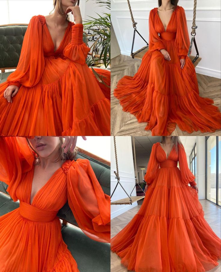 Orange Tulle Dress, Puffy Sleeve Prom Dress, Plus Size 2022, Orange Formal Dresses, Elegant Evening Dresses Long, Party Dress Plus Size, Wedding Dresses V Neck, Prom Dress Tulle, Teuta Matoshi