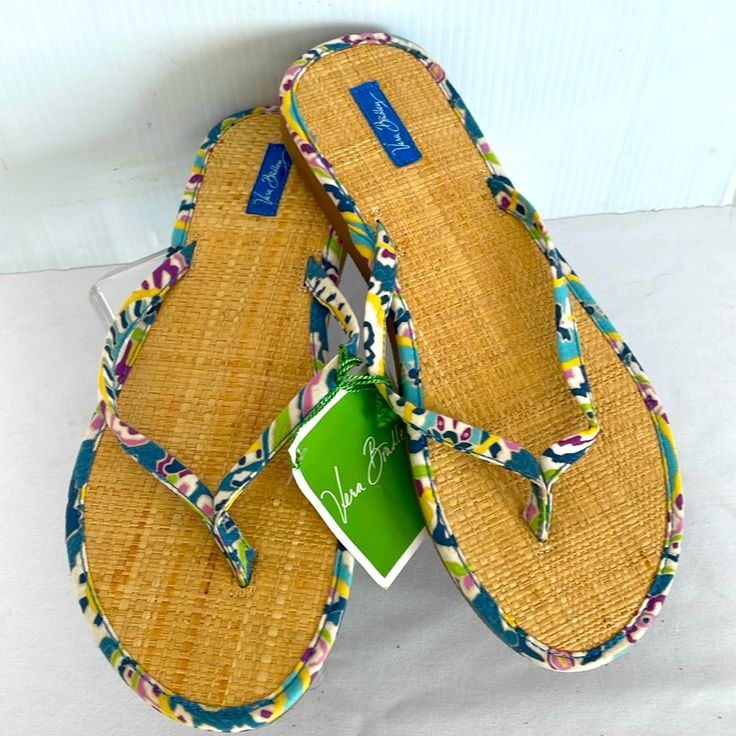 New With Tags Vera Bradley Flip Flop Sandals Limited Edition Retired Pattern Capri Blue ( Beautiful Print Yo Go With All Your Summer Wardrobe ) Perfect For Summer For Beach And Pool ... Size Large (Will Fit Size 9-10 ) *Any Questions Please Message Me !! Straw Soles Of Flip Flops Perfect For Beach, Pool -Summertime Never Worn Great To Add To Your Vera Bradley Collection.. Please See All Pictures For Details And Measurements .. Any Questions Please Message Me I Ship Fast!! Green Sandals With Woven Sole For Beach, Yellow Fun Slip-on Sandals, Casual Blue Flip Flops For Summer, Green Flip Flops For Beach Spring Season, Fun Vacation Sandals For Spring, Fun Spring Vacation Sandals, Comfortable Yellow Flip Flops For Beach, Casual Blue Sandals With Woven Sole, Adjustable Tropical Sandals For Spring