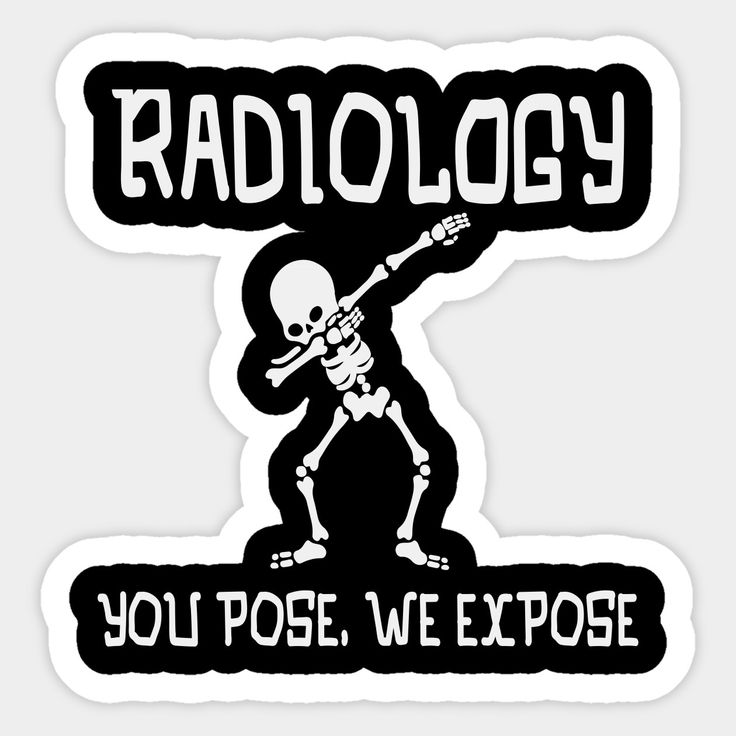 a sticker that says radiology you pose, we expose with a skeleton holding a guitar