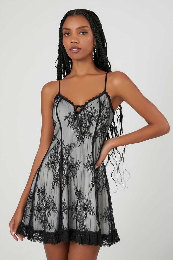 V-neck Contrast Lace Slip Dress For Night Out, V-neck Lace Slip Dress With Lace Trim, Summer Mini Dress With Spaghetti Straps And Contrast Lace, Coquette Sleeveless Mini Dress With Lace Trim, Sleeveless Mini Dress With Delicate Lace, Flirty Sleeveless Slip Dress With Lace Trim, Sheer Lace Dress With Spaghetti Straps For Night Out, Summer V-neck Slip Dress With Contrast Lace, V-neck Lace Dress With Lace Closure