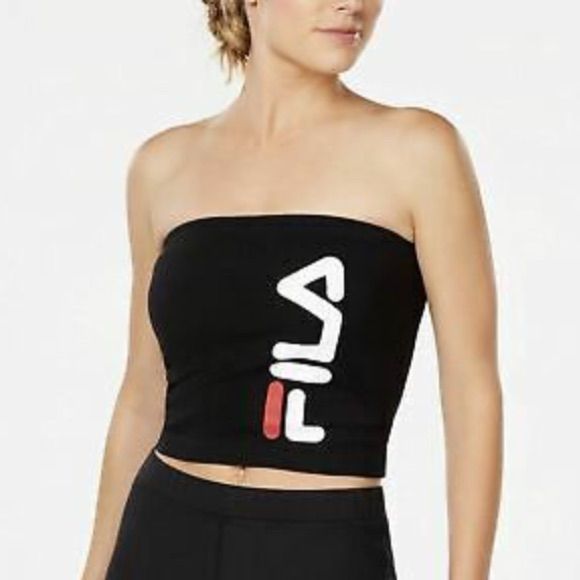 Fila Teodora Logo Bandeau Tube Top In Black. Brand New With Store Tag Only. A Classic Tube Top Design Is Upgraded With Fila Style, Thanks To Our Iconic Logo Running Down Left Side Stretch Jersey: 95% Cotton/ 5% Spandex Printed Fila Linear Logo Size Xs Bandeau Crop Top For Workout, Black Bandeau Tank Top For Spring, Fitted Bandeau Top For Workout, Strapless Tube Top For Summer Workout, Casual Black Bandeau Tank Top, Strapless Summer Workout Tops, Fitted Strapless Workout Tops, Black Fitted Bandeau Tank Top, Casual Black Strapless Tank Top