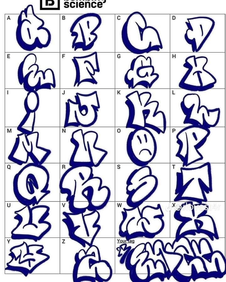 graffiti alphabets and numbers in blue ink