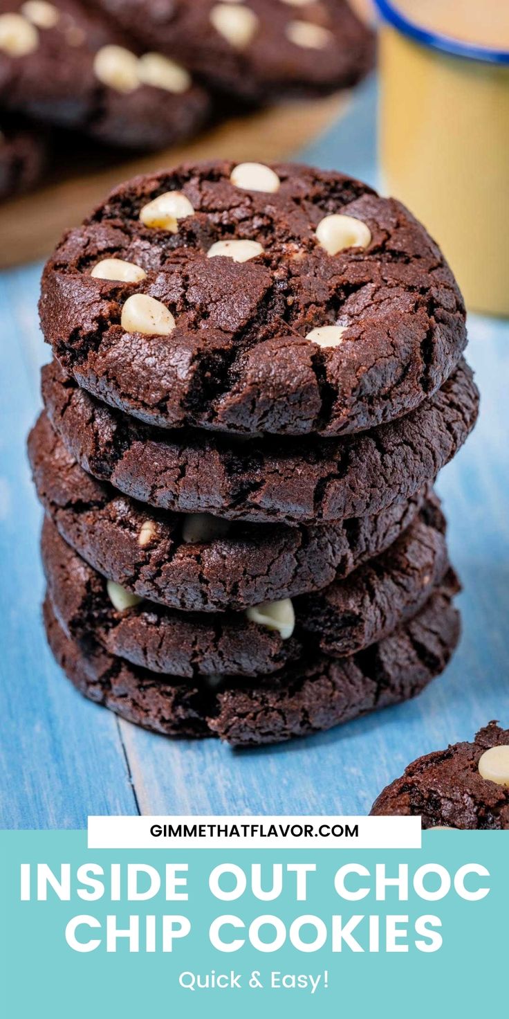 the inside out chocolate chip cookies are stacked on top of each other