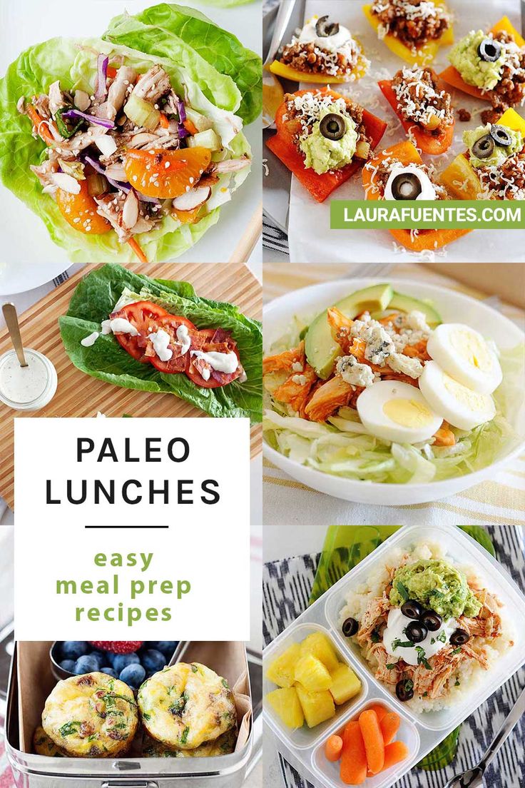 the meal is prepared and ready to be eaten with text overlay that reads paleo lunches easy meal prep recipes