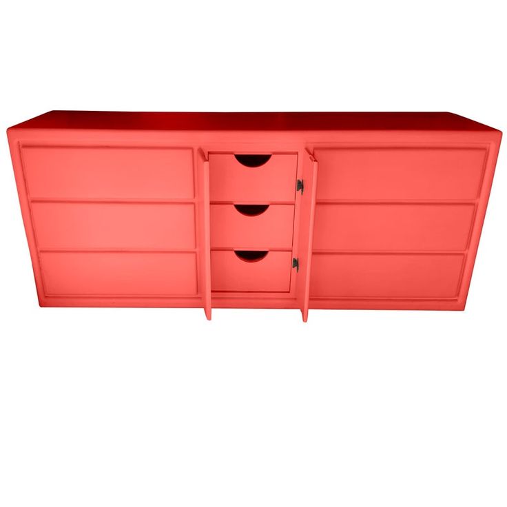 an orange dresser with three drawers and two doors