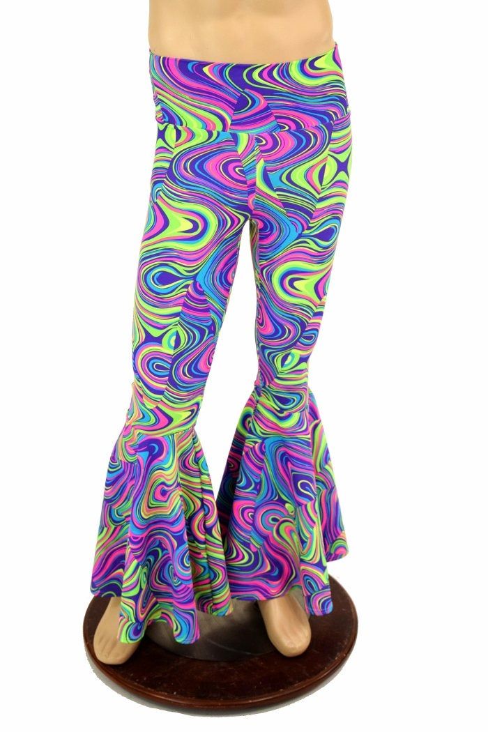 "This item is made to order, please read all the way through the listing before purchasing! Super cute glow worm print (Elastic free for a smooth comfy fit!). These pants are made of top quality four way stretch fabric. They have a 11\" rise, and flare out at the bottom for a very full, flowy fit! Perfect for yoga, dancing, lounging or anything else! Who's that guy who just turned around the corner? It's the meggings man! That's YOU! Glows intensely under black light! Mens Sizing (See below for Fun Green Stretch Bottoms, Stretch Rainbow Print Bottoms, Fun Multicolor Stretch Leggings, Fitted Multicolor Fun Leggings, Fun Fitted Multicolor Leggings, Fun Multicolor Fitted Leggings, Playful Multicolor Printed Bottoms, Stretch Pink Rave Bottoms, Multicolor Stretch Rave Bottoms