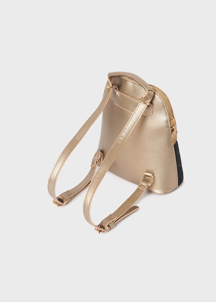 This Abel & Lula Backpack Purse is the perfect blend of fashion and functionality. Crafted from 80% polyurethane and 20% polyester on the outside, and 100% polyester lining, it's a girl's black and gold handbag with a stylish tassel zipper. Beautifully designed for everyday use. Gold Travel Bag With Adjustable Strap, Black Backpack With Gold-tone Hardware, Synthetic Bags With Zipper Closure For Everyday Use, Everyday Synthetic Bags With Zipper Closure, Trendy Gold Bag For School, On-the-go Backpack With Gold-tone Hardware, Gold Backpack For Everyday Use, Black Backpack With Gold-tone Hardware For Daily Use, Gold Backpack For Travel