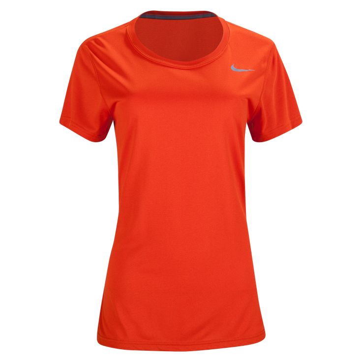 Nike Women's Legend Shirt. When we hit the field we need legendary performance we can count on and we found it in this training shirt from Nike. This cool and comfortable Dri-FIT top has the Nike Swoosh logo applied to the left chest. 100% polyester. Nike Functional T-shirt For Sports Events, Nike Dri-fit T-shirt For Running, Nike Orange Crew Neck T-shirt, Nike Dri-fit Breathable Tops, Nike Go-dry T-shirt For Running, Nike Moisture-wicking T-shirt For Running, Sporty Moisture-wicking Team-colored Shirt, Nike Technical Running Tops, Nike Dri-fit Short Sleeve Tops