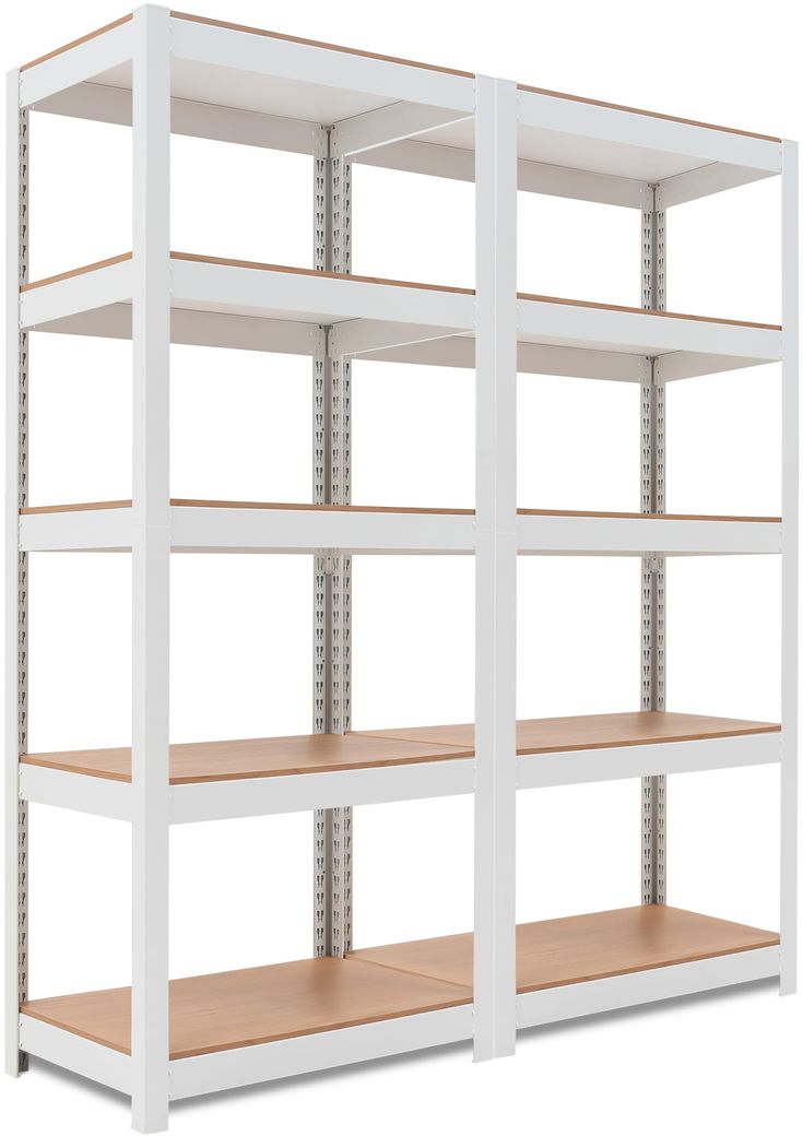 a white shelving unit with four shelves