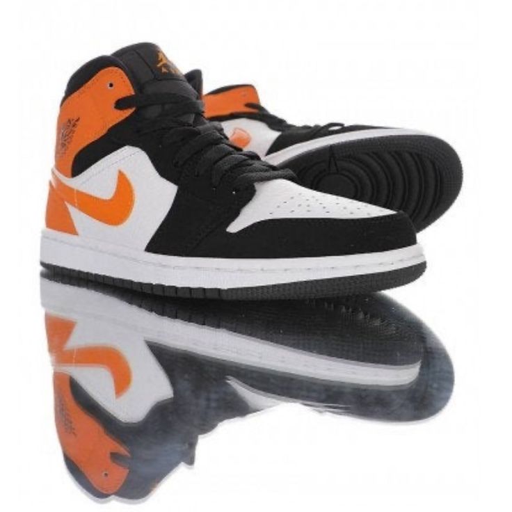 Worn 2 Times, Like New. Kids Jordans, Air Jordan 1 Mid, Jordan 1 Mid, Air Jordan 1, Black Orange, Jordan Shoes, Jordan 1, Orange Black, White Color