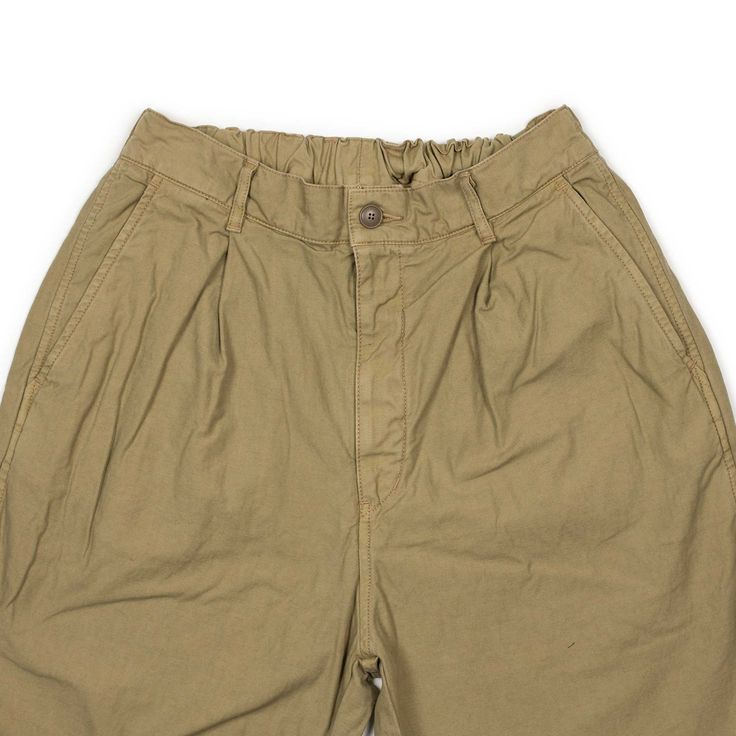 "SdC's classic trousers, with a wide-legged update appropriate for the tastes we're dressing ourselves with these days. The wash on the beige fabric adds so much depth to the often overlooked color, leagues above your usual khakis."---Ludwin Details 80% cotton, 20% linen; garment washed fabric Partially elasticated waistband with belt loops, zipped fly and button closure Two slash pockets; two buttoned rear patch pockets Made in Japan Size & Fit Relaxed straight fit We recommend taking your usua Wide Leg Chino Cotton Twill Bottoms With Belt Loops, High-waisted Beige Cotton Cargo Pants, High-waisted Tapered Cotton Cargo Pants, High-waisted Tapered Cotton Pants, Cotton Wide-leg Chinos With Belt Loops, Beige High-waisted Cotton Chinos, High-waisted Beige Cotton Chinos, Relaxed Fit Khaki Chinos With Belt Loops, Relaxed Fit High-waisted Cotton Chinos