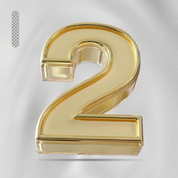 the number two is gold in color on a white background