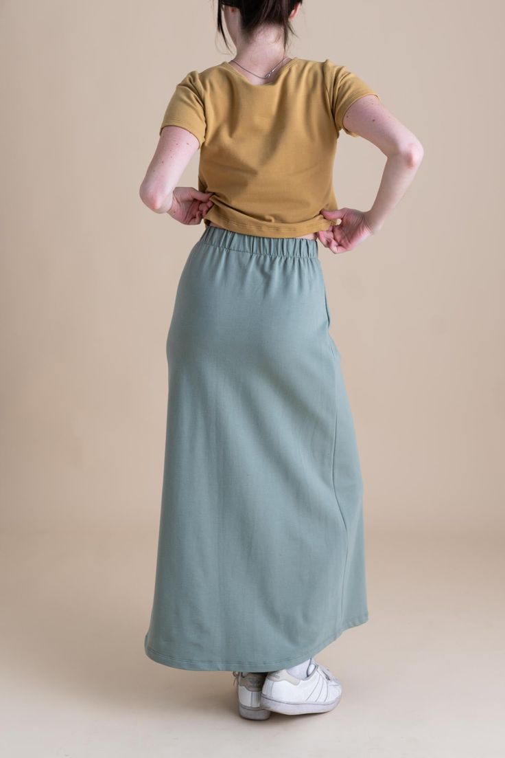 The Lounge Maxi Skirt is both flattering and simple, this skirt is a fantastic way to lounge or it can be dressed up and taken out for dinner or work. It travels well, and looks great with our crop tees and cardigans. Our Lounge Collection features the softest and stretchiest organic cotton French Terry! You can freely move or lounge in long-lasting 95% organic cotton and 5% spandex. Feel completely at ease in soft earth tones, 4-way stretch, and fabric that is just so flattering for all bodies.