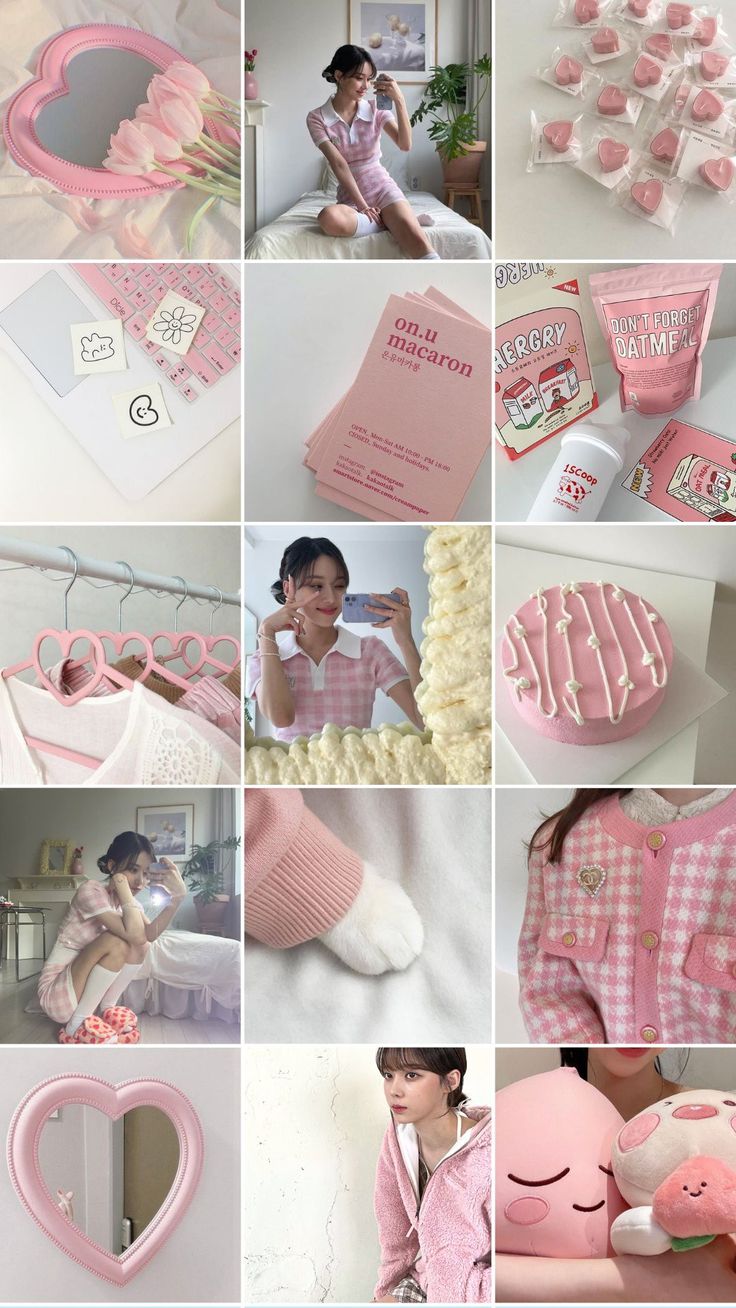 the collage shows many different pink items