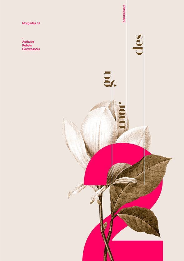 a pink and white poster with a flower on it's left side, the number two