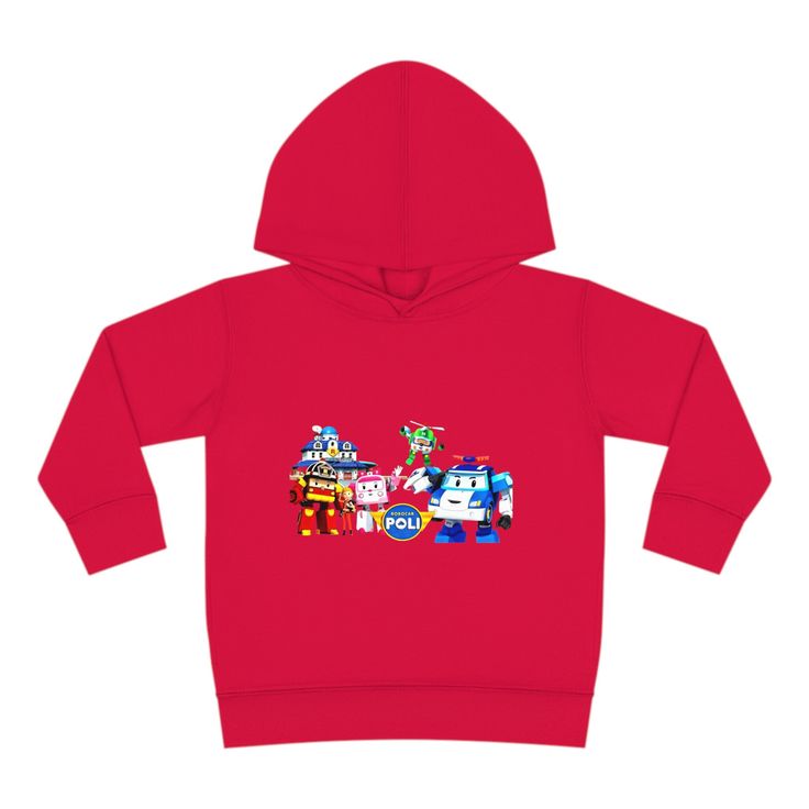 This Toddler Hooded Sweatshirt has your kids favorite cartoon characters from their favorite show, Robocar Poli. With the summer coming to an end, this long sleeve Robocar Poli Hooded fleece sweatshirt is perfect for winter. It comes in 17 colors and sizes ranging 2T-6T. Designed for seamless comfort, this Rabbit Skins Custom toddler hoodie features a jersey-lined, double-needle hemmed hood for enhanced durability. Plus, it comes with cover-stitched shoulders and armholes, as well as cover-stitched waistband and cuffs. Along with the side seam pockets, these toddler hoodies are designed for long-lasting coziness. Fleece Hooded Sweatshirt With Character Print, Hooded Fleece Sweatshirt With Character Print, Playful Hooded Fleece Sweatshirt, Playful Fleece Hoodie With Long Sleeves, Hooded Fleece Tops With Cartoon Print, Cartoon Print Hooded Fleece Tops, Playful Hooded Winter Hoodie, Playful Long Sleeve Fleece Hoodie, Playful Winter Hooded Hoodie