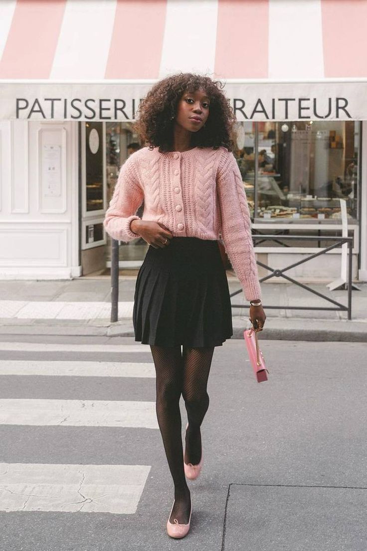 Emmanuelle Koffi Style, Pink And Black Outfit Ideas, Emmanuelle Koffi, Pink And Black Outfit, Black Outfit Ideas, Neon Prom Dresses, Ballet Flats Outfit, Outfit Ideas Black, Cold Weather Dresses