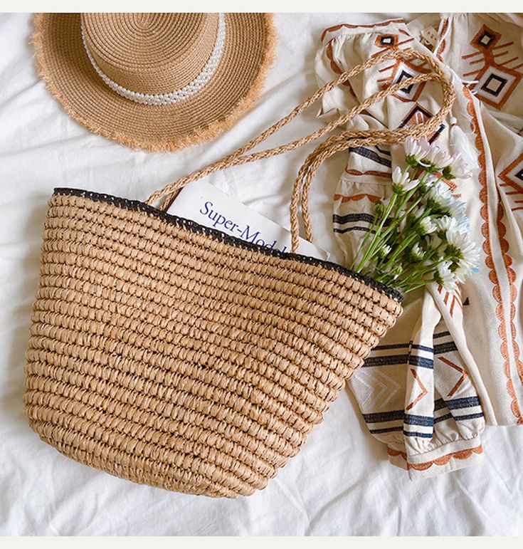 IN STOCK. SHIPPING FROM LOS ANGELES. FAST PROCESSING. An artisanal basket of hand-woven straw basket bag. Perfect for this summer! Shoulder or top handle carry. It's a lightweight option that's ideal for summer activities, designed to be both fashionable and functional. Size: 45cm wide opening x 30cm tall (17in x 12in) Designer Style ID: 8444 Large Capacity Jute Bucket Bag For Spring, Spring Large Capacity Jute Bucket Bag, Spring Braided Crochet Shoulder Bag, Casual Spring Jute Bucket Bag, Casual Jute Bucket Bag For Spring, Casual Large Capacity Crochet Basket Bag, Casual Braided Jute Bucket Bag, Braided Crochet Shoulder Bag For Summer, Summer Braided Crochet Shoulder Bag