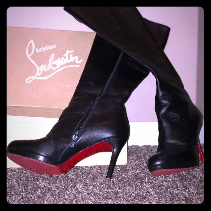 Brand New Only Wore Twice ! Size 7 Christian Louboutin Boots Outfit, Luxury Calf Leather Boots With Red Sole, Luxury Heeled Boots With Red Sole And Round Toe, Black Heeled Boots With Red Sole For Formal Occasions, Luxury Evening Boots With Red Sole, Formal Black Heeled Boots With Red Sole, Formal Heeled Boots With Red Sole And Round Toe, Formal Heeled Boots With Red Sole, Evening Boots With Red Sole And Round Toe