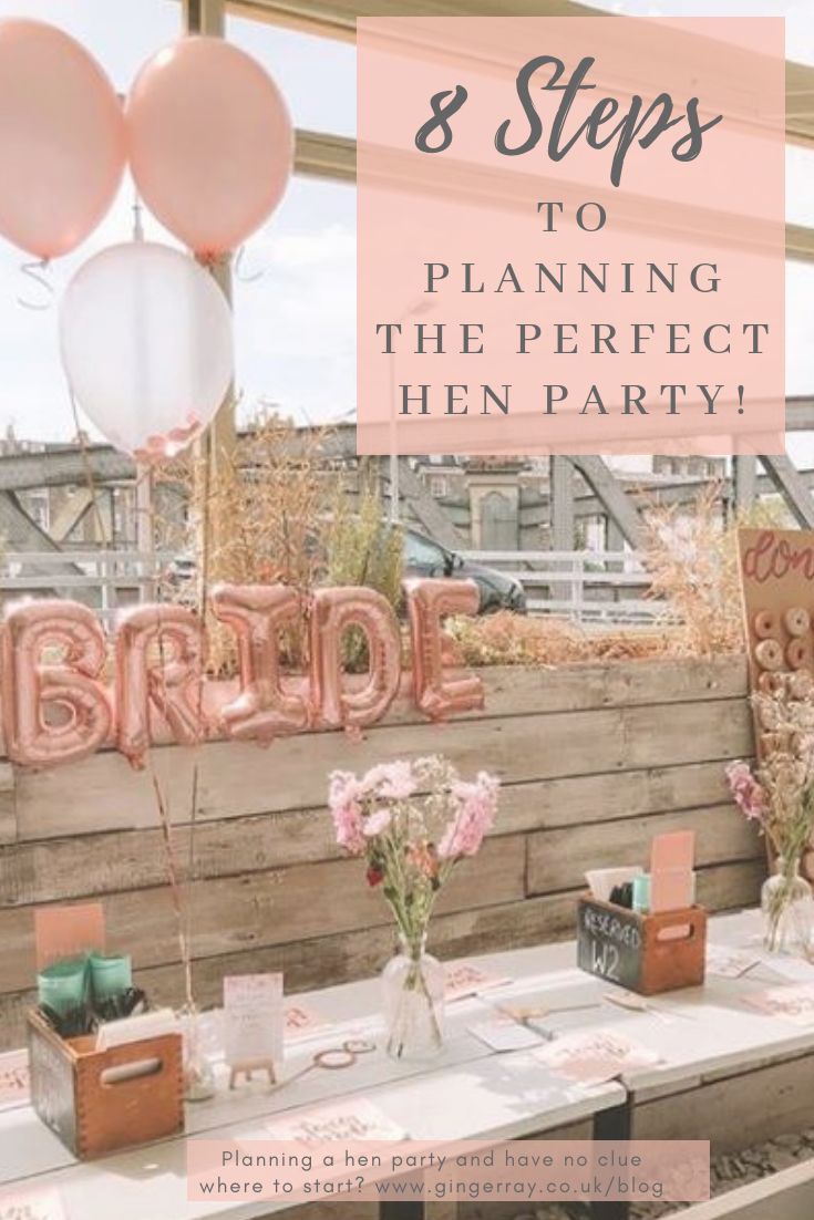 the table is set up with balloons and flowers for an outdoor bridal party in pink