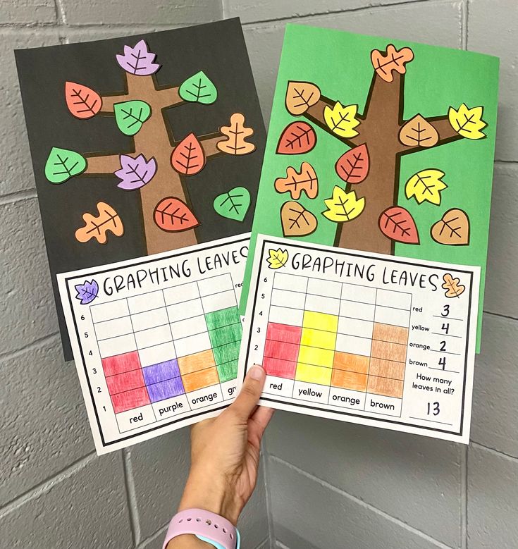 two hands holding up matching leaves and graphing leaves