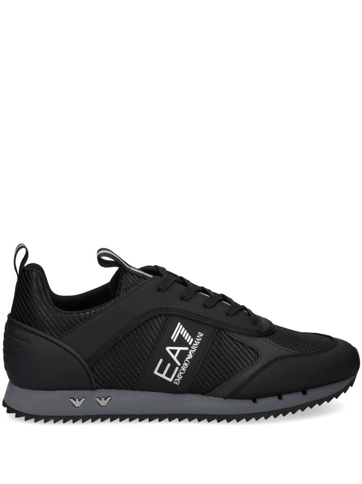 black/white mesh panelling logo patch to the side silver-tone logo plaque logo-embossed patch to the rear round toe front lace-up fastening branded insole pull-tab at the tongue and heel ridged rubber sole Luxury Lace-up Mesh Sneakers, Sporty Sneakers With Embossed Logo, Lace-up Running Shoes For Light Sports With Logo, Custom Low-top Sneakers With Logo For Sports, Sporty Custom Sneakers With Logo Detail For Streetwear, Sporty High-top Sneakers With Logo Detail, Mesh Sports Sneakers With Logo, Athleisure Sneakers With Logo For Sports, Athleisure Sneakers With Logo Detail For Sports