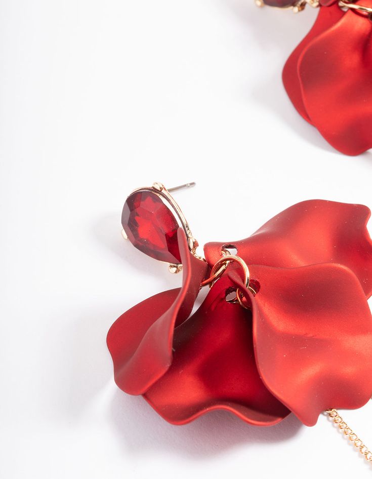 Explore our range of timeless, standout pieces for any occasion! Our collection of vivid red accessories are perfect for adding a romantic or bold flare to any outfit. | Lovisa Red Teardrop Stone Petal Drop Earrings Red Accessories, A Romantic, Drop Earrings, Range, Stone, Red