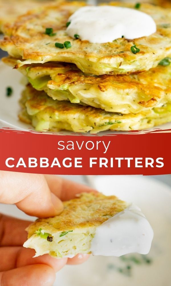 there is a plate with some food on it and the caption says savory cabbage fritters