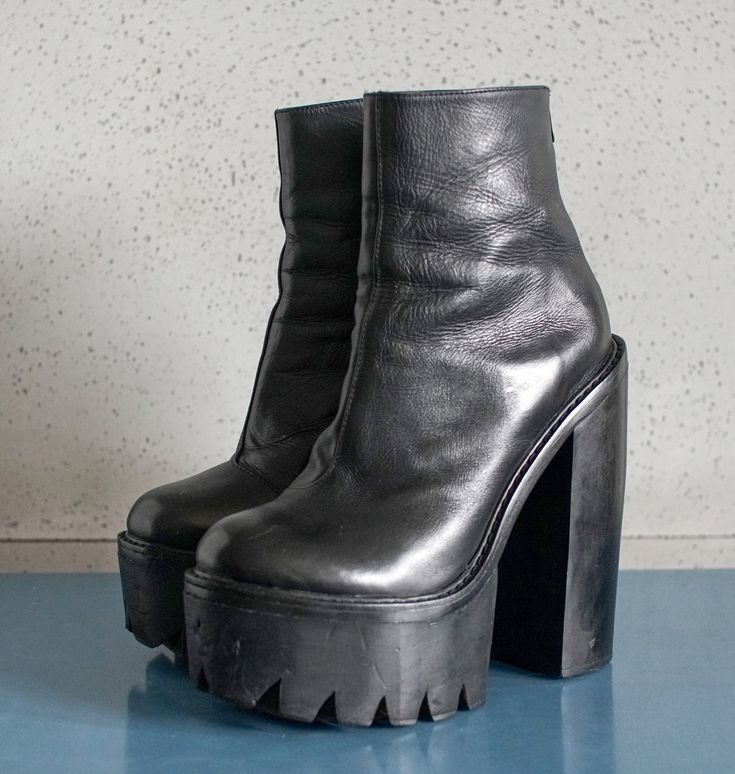 Jeffrey Campbell true vintage heavy 90s platform boots  Size: 41 EUR, 10 US WOMEN, 7 UK WOMEN condition:  good vintage (some scuffs on the heels, please look at the photos) high quality thick leather very high wooden heel 16,5cm zippers Ankle Platform Boots For Streetwear, Edgy Chunky Boots For Streetwear, Streetwear Platform Ankle Boots With Reinforced Heel, Edgy Chunky Ankle-high Platform Boots, Punk High Heel Boots With Lug Sole, Punk Style Chunky Platform Heeled Boots, Edgy Leather Platform Boots With Thick Sole, Edgy Leather Platform Boots With Thick Bottom, High Heel Platform Boots For Fall Streetwear