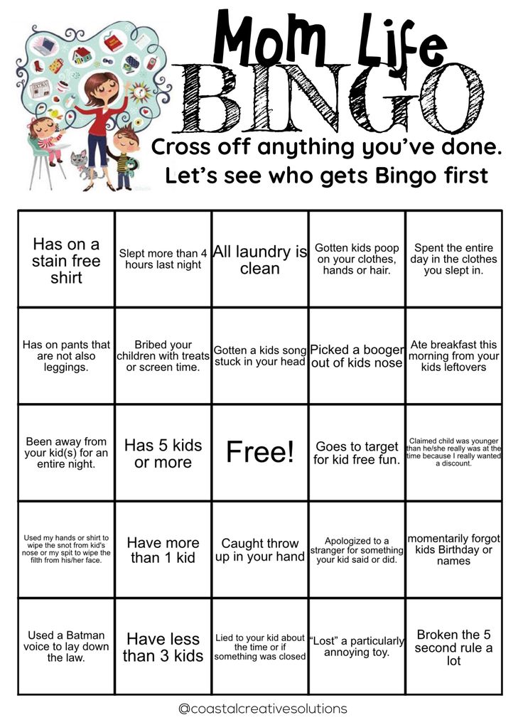 a printable game for kids to play with the words mom life bingo on it