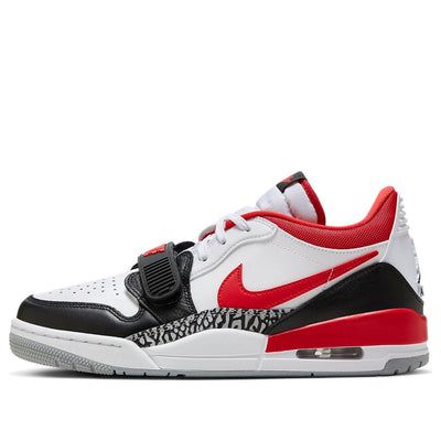 The Jordan Legacy 312 Low 'Black Toe' is a stylish sneaker that combines iconic details from the Air Jordan 1, Air Jordan 3, and Nike Air Alpha Force Low. This classic silhouette is perfect for everyday wear, with a white upper, Fire Red, Black, and Wolf Grey accents, and a rubber sole. Inspired by Don C's hometown of Chicago, the 312 pays homage to the city's area code. This sneaker is perfect for those who want to make a statement with their style. (SNKR/Retro/Men's/Mid Top/Basketball/Chicago Bulls/Wear-resistant) Low-top Jordan Shoes With Contrast Sole For Sports, Urban Streetwear Sneakers With Medium Fit, Sporty Low-top Jordan Shoes With Rubber Sole, High-top Sneakers With Cushioned Footbed, Medium Fit, Low-top Jordan Shoes For Streetwear, Dynamic Low-top Leather Jordan Shoes, Dynamic Style Low-top Leather Jordan Shoes, Streetwear High-top Jordan Shoes With Speckled Midsole, Casual Jordan Shoes For Light Sports With Contrast Sole