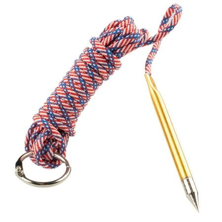 a red, white and blue rope with a pen on it