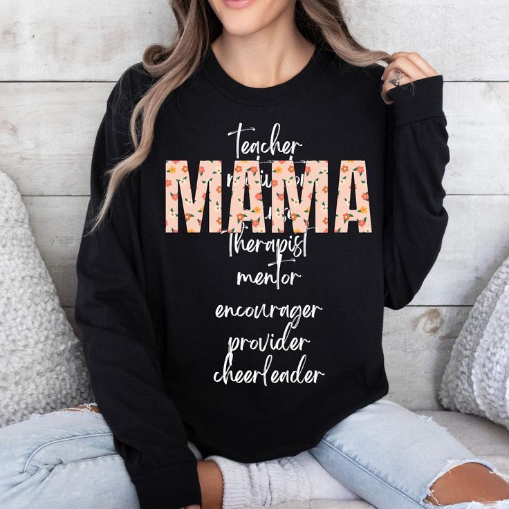 Mama Sweatshirt and Hoodies Gifts for Her  Mother's Day Long Sleeve Best Friend New Moms Daughter Sister in law Going Away Present Birthday SIZING  We include a size chart in each listing so you can best determine which size is best for you - please note most shirts are unisex sizes, so choose a size accordingly.  (We recommend choosing your true size for a fitted look, but size up for a looser fit RETURN/EXCHANGE POLICY  Because each item is custom printed upon ordering, we don't accept returns or exchanges at Worthy & Restored Co due to incorrect size or fit, but we do include a color and size chart in our listings to reference in order to reduce error! If you have additional questions or need more info on sizing or colors, please message us before ordering, and if you receive your item Present Birthday, Mama Sweatshirt, Mom Daughter, Sister In Law, New Moms, San Jose, Best Friend, Mother's Day, Happy Shopping