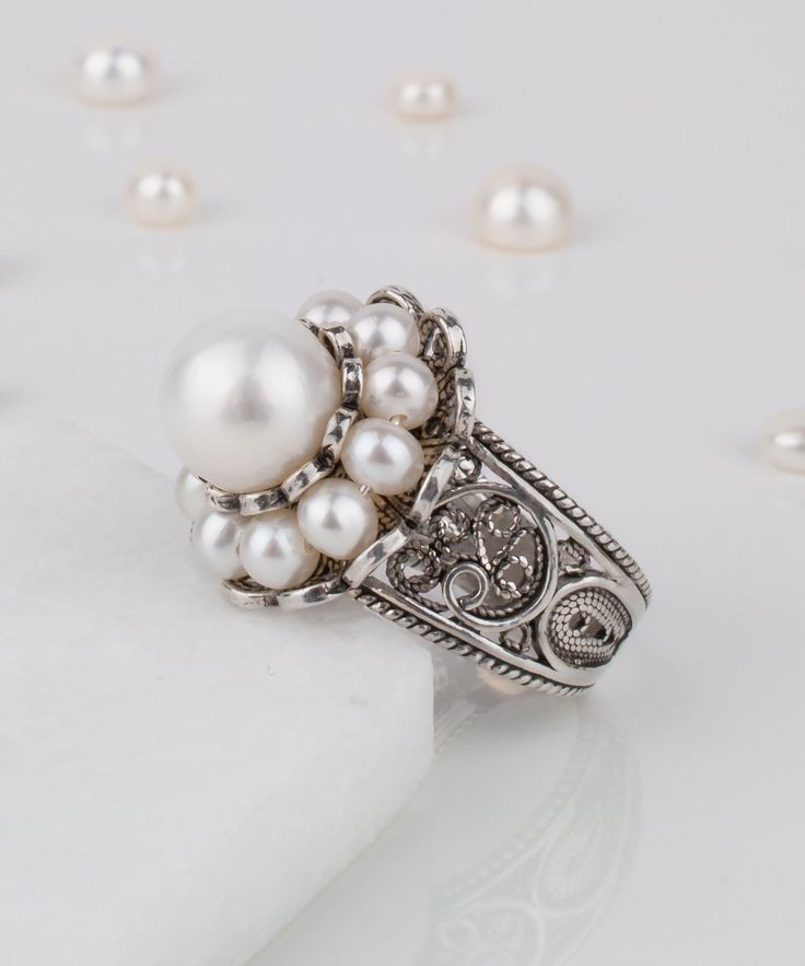 Luxury White Pearl Ring As A Gift, Luxury White Baroque Pearl Rings, Luxury White Pearl Ring As Gift, Unique Pearl Jewelry For Anniversary, Heirloom Pearl Jewelry For Gifts, Luxury Pearl Ring For Gift, Luxury Pearl Ring As A Gift, Exquisite Pearl Ring For Anniversary, White Pearl Drop Ring Jewelry