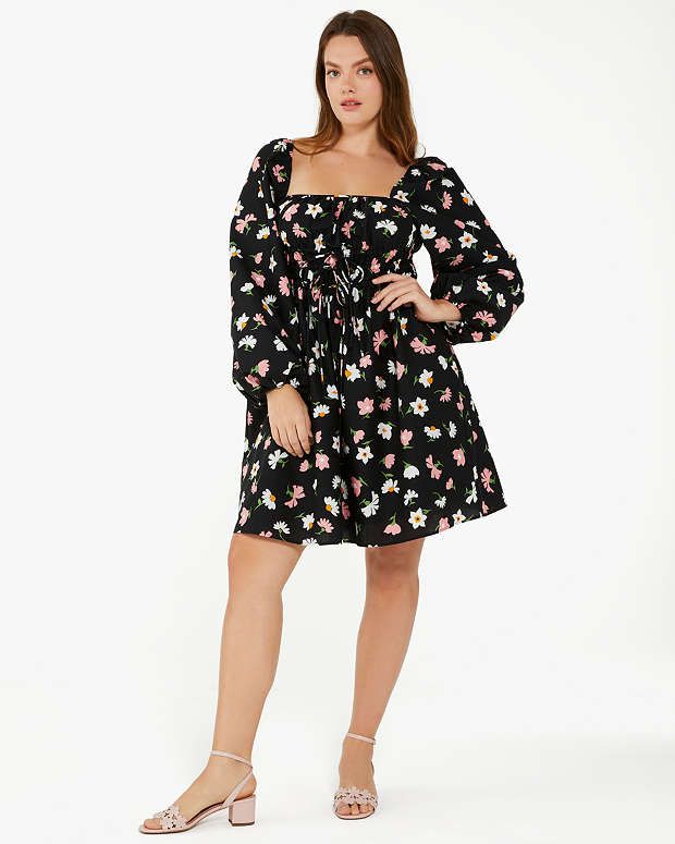 Floral Waltz Square Neck Dress | Kate Spade Outlet Mid-length Cotton Mini Dress For Spring, Cotton Mini Dress With Floral Print And Square Neck, Long Sleeve Cotton Mini Dress With Floral Print, Relaxed Fit Square Neck Dress For Spring, Cotton Mini Dress With Floral Print And Puff Sleeves, Cotton Floral Print Mini Dress For Daywear, Cotton Long Sleeve Dresses For Brunch, Mid-length Cotton Floral Dress, Relaxed Fit Long Sleeve Cotton Mini Dress