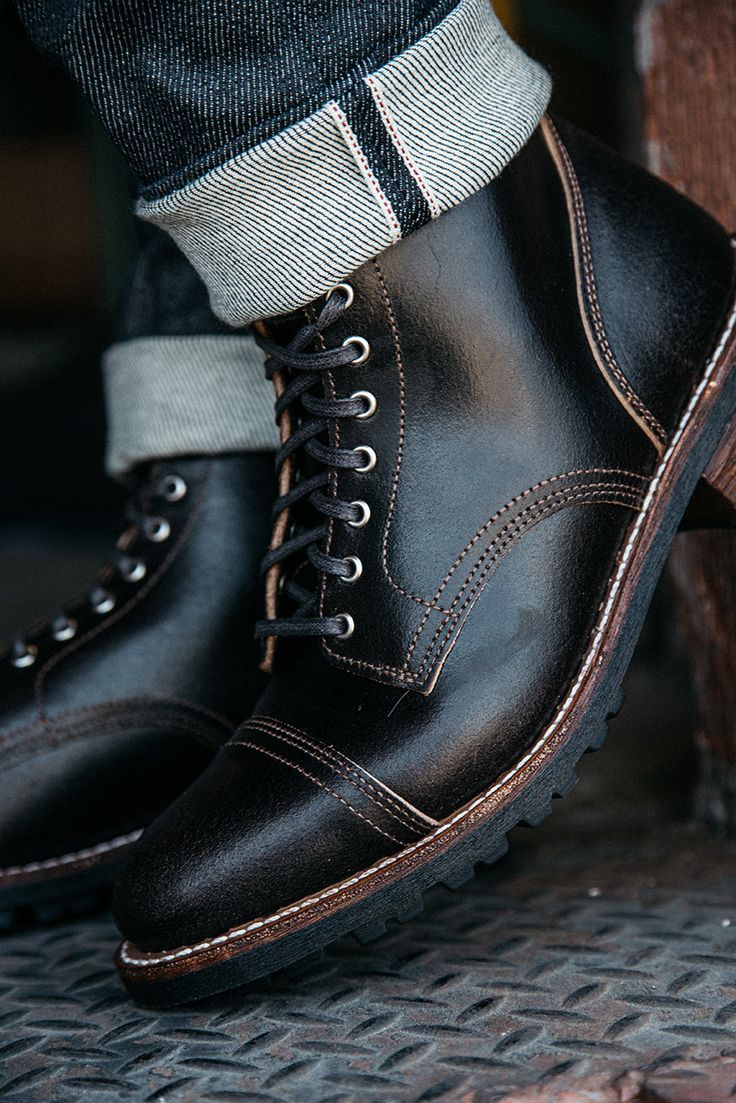 Handcrafted start to finish in the USA with world-renowned Horween® waxed roughout leather, Goodyear welt construction, and a 'Cuban' stacked leather heel to ensure this boot is every bit as durable as it looks. Whether you're headed into your daily commute or on a trek through rugged tundra, the Logger will help you stand confidently wherever the day takes you. Dark Brown Waxed Flesh Horween® Leather Goodyear Welt Construction for Longevity Poron® Antimicrobial Shock Absorbing Insole 'Cuban' St Thursday Boots, Horween Leather, Goodyear Welt, Dr. Martens Boots, Leather Heels, Wedge Boot, Combat Boots, Dark Brown, Wax